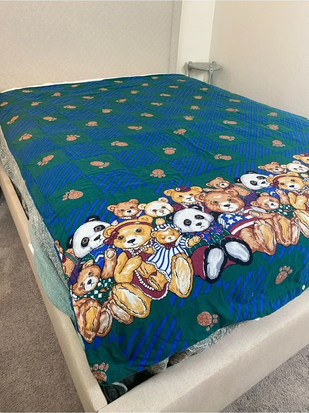Teddy Bear Print 1990s Flannel Duvet cover Twin